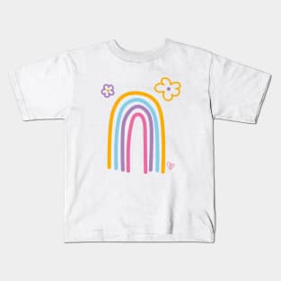 Flowers and a big rainbow Kids T-Shirt